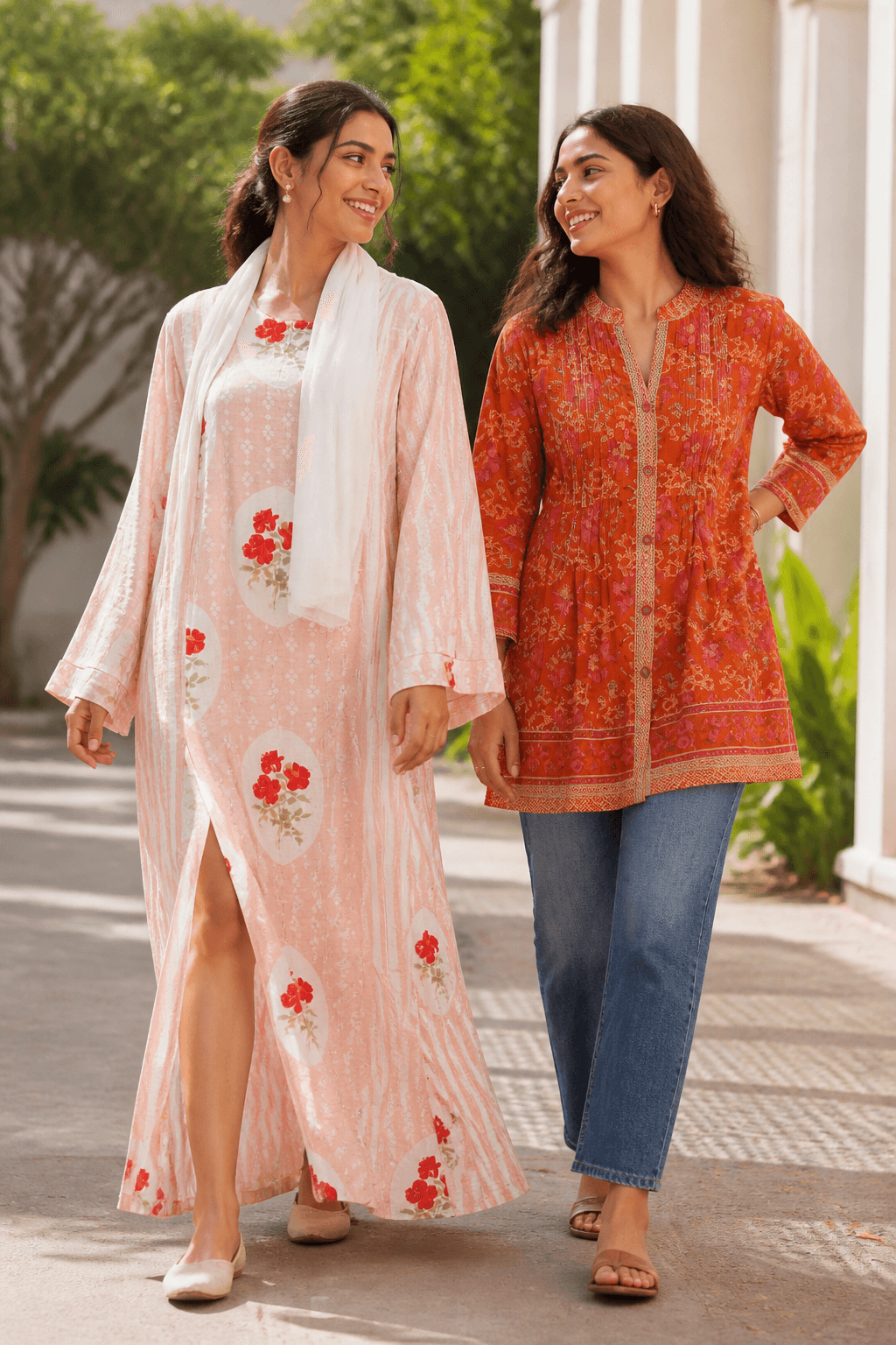 Teal Floral Cotton Kurta