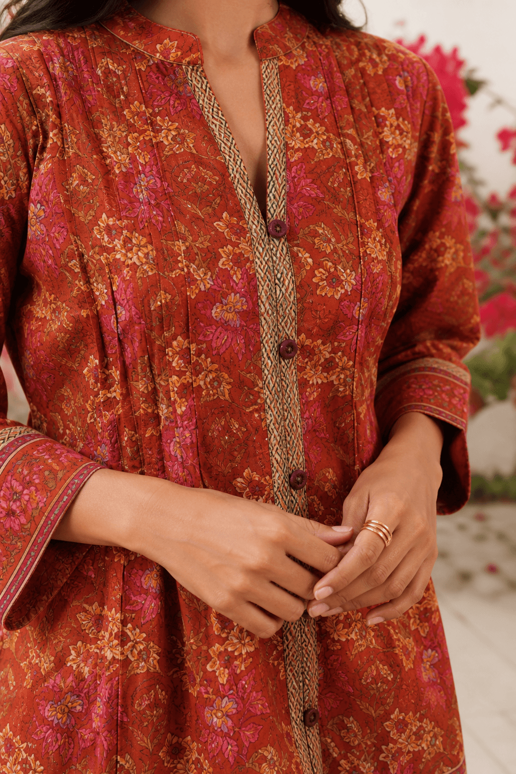 Rust Floral Pintucks Tunic — view 2