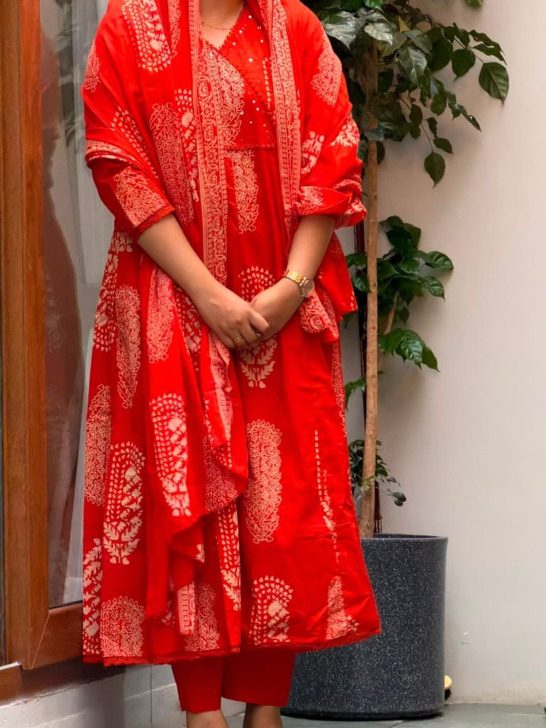 Brick Orange Cotton Anarkali Suit — view 2