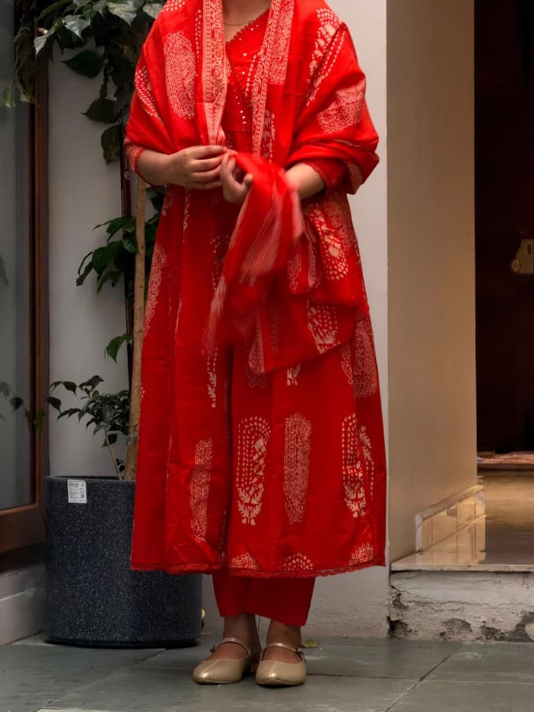 Brick Orange Cotton Anarkali Suit — view 1
